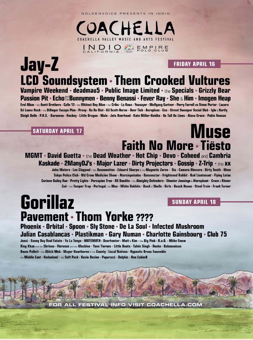 Coachella 2009 official lineup poster — Paul McCartney, The Killers, The Cure