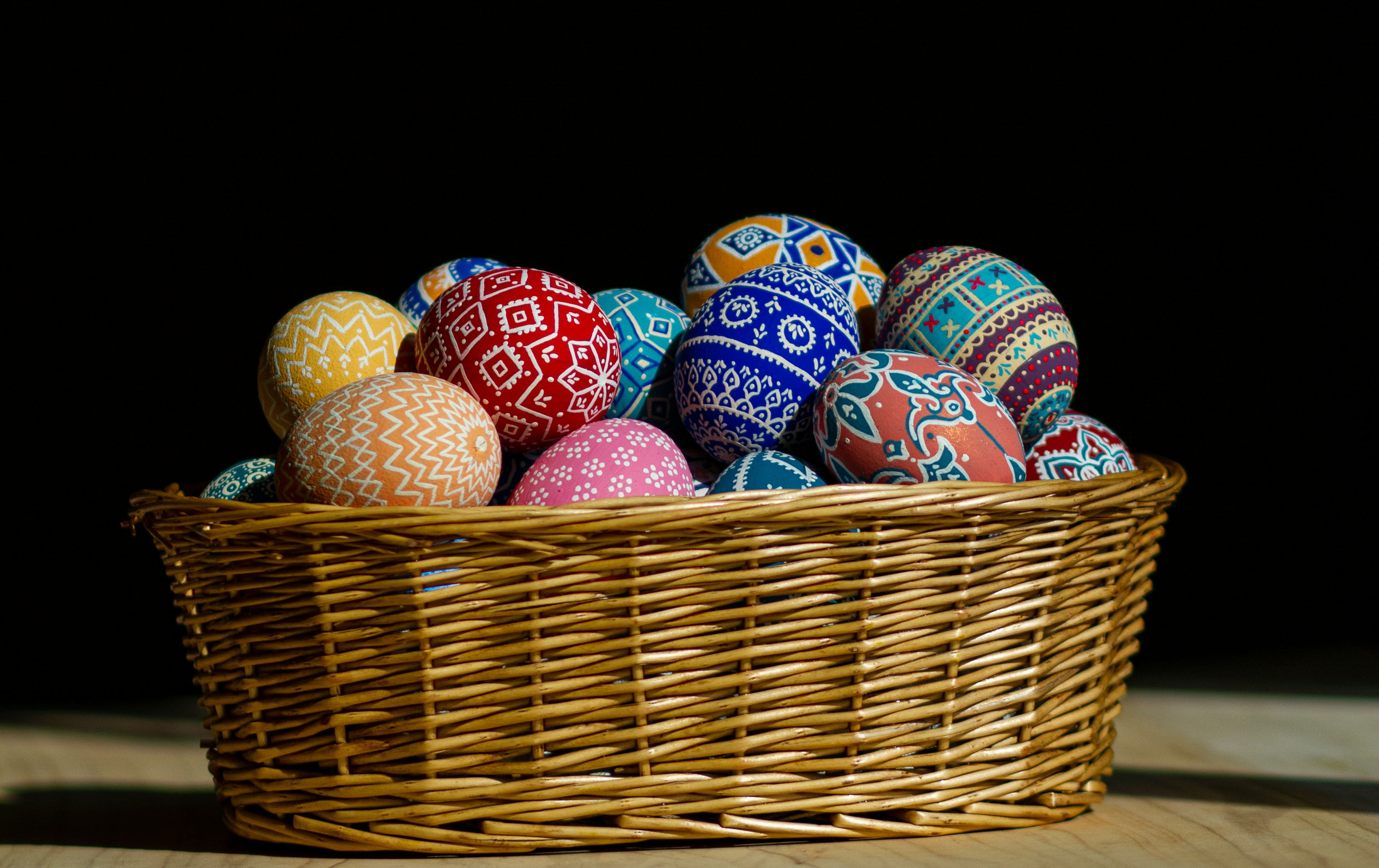 Colourful painted Easter eggs in a nest